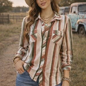 Striped Multicolor Button-Down Shirt for Women